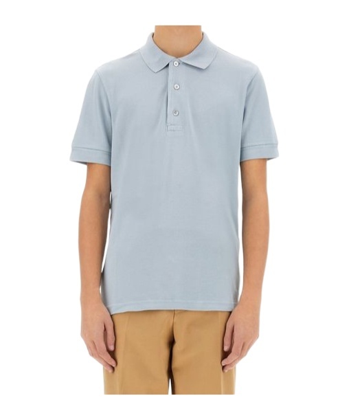 Tom Ford Light-blue Short-sleeves Polo In Cotton Piquet Jersey Man In Gray