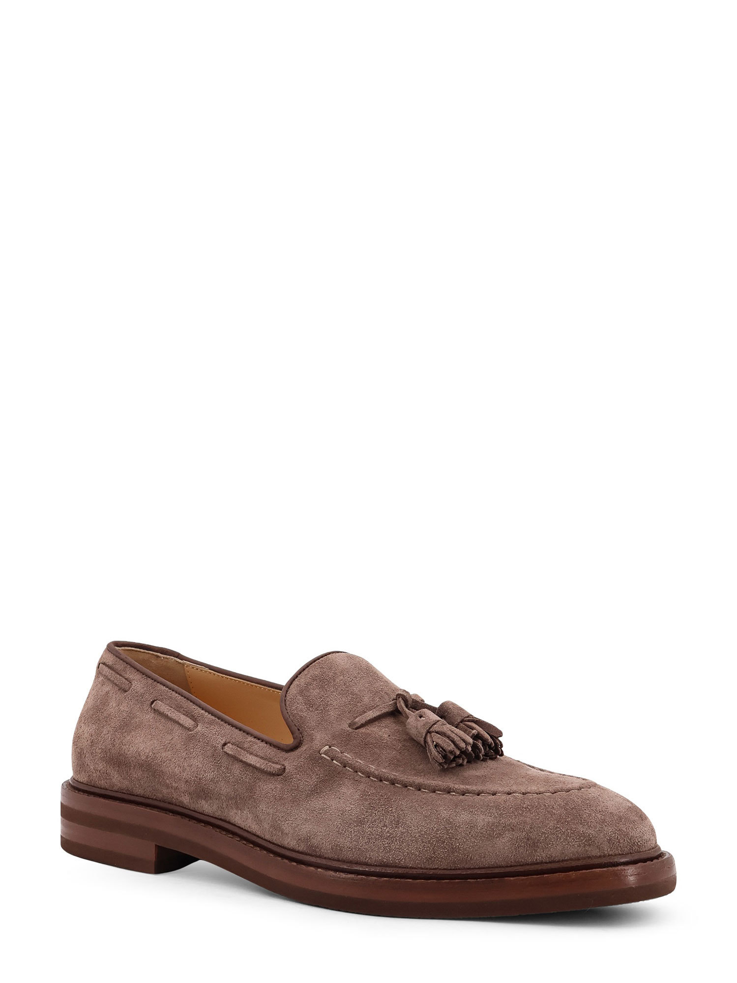 Brunello Cucinelli Tassel Detail Suede Loafers With Stacked Heel In Brown