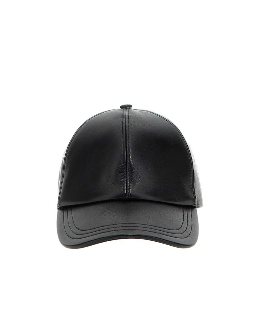 Prada Enamel-logo Leather Baseball Cap In Black
