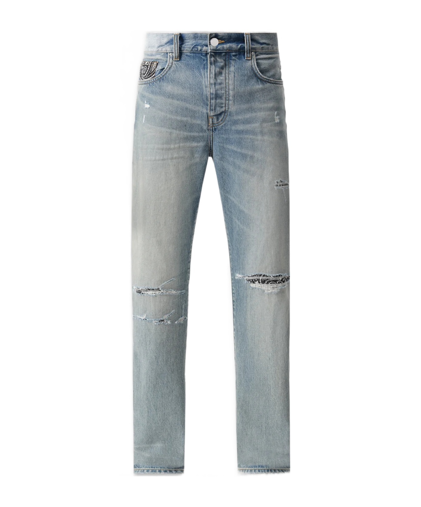Amiri Bandana Repair Mid-rise Straight-leg Jeans In Gray