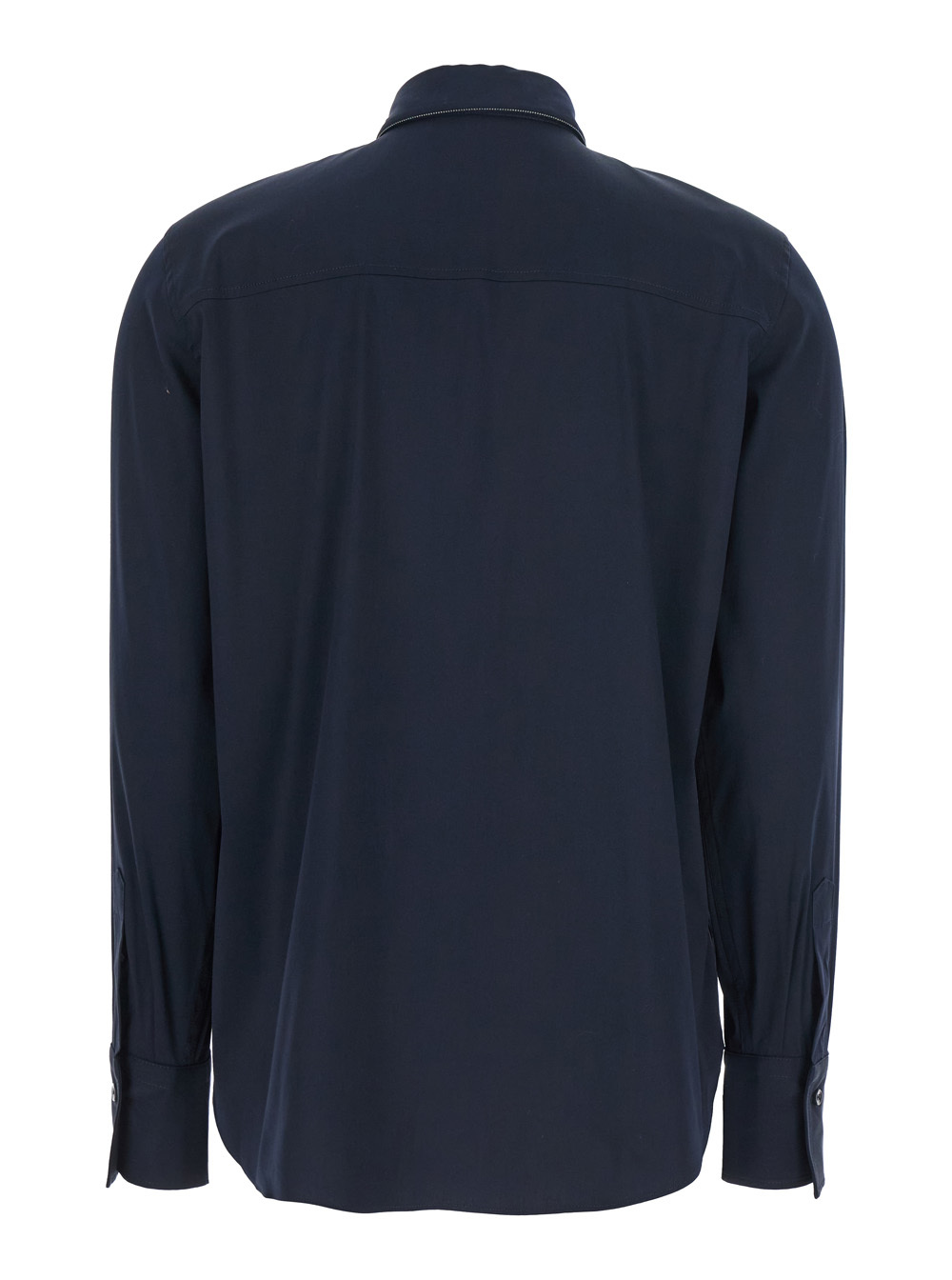 Brunello Cucinelli Blue Shirt With Pointed Collar And Monil Detail On The Collar