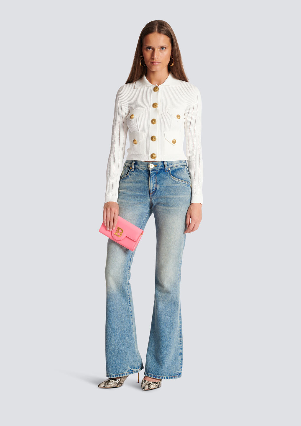 Shop Balmain Buttoned Knit Cardigan In White