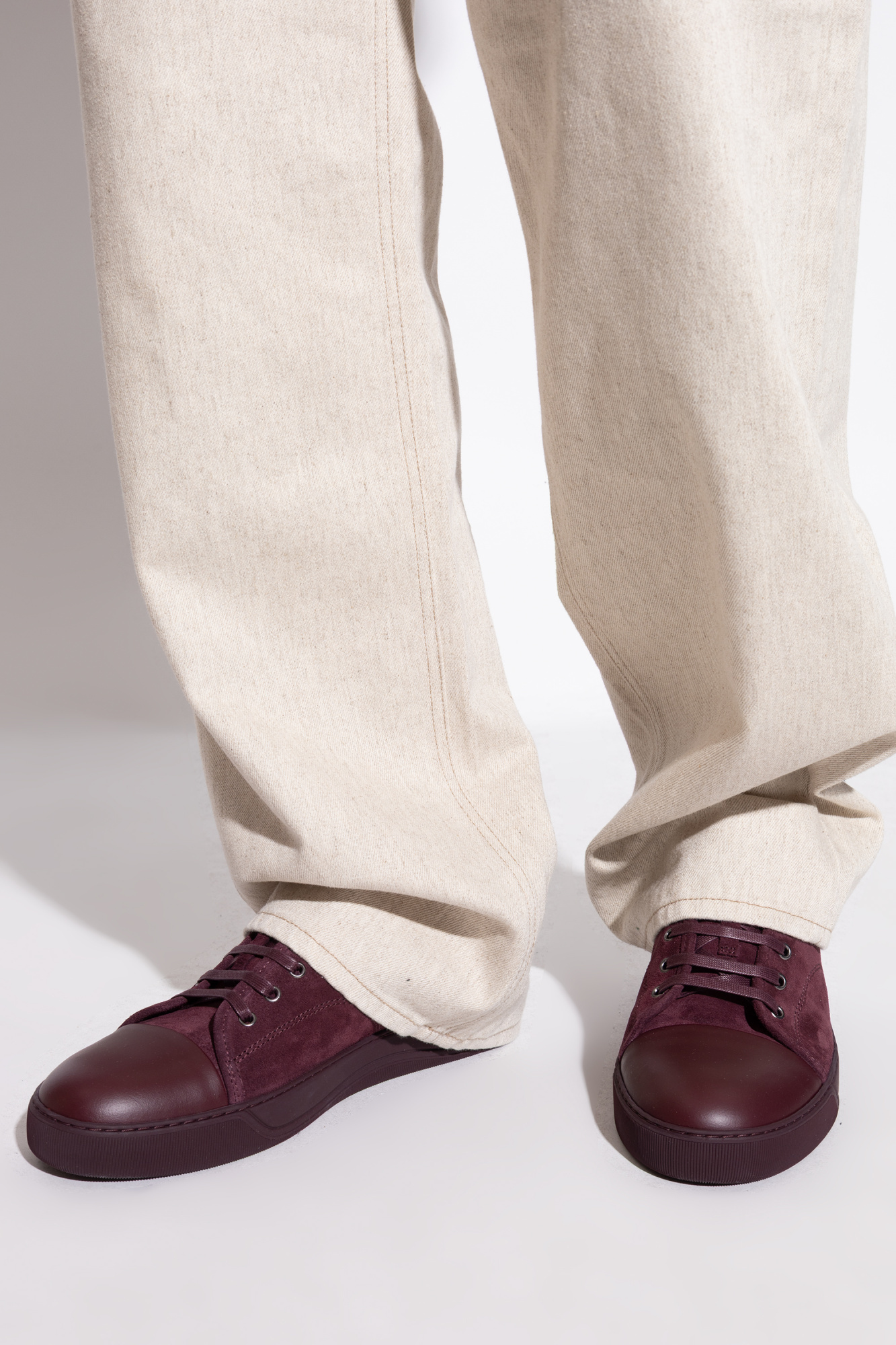 Lanvin Suede Leather Cap-toe Sneakers In Burgundy