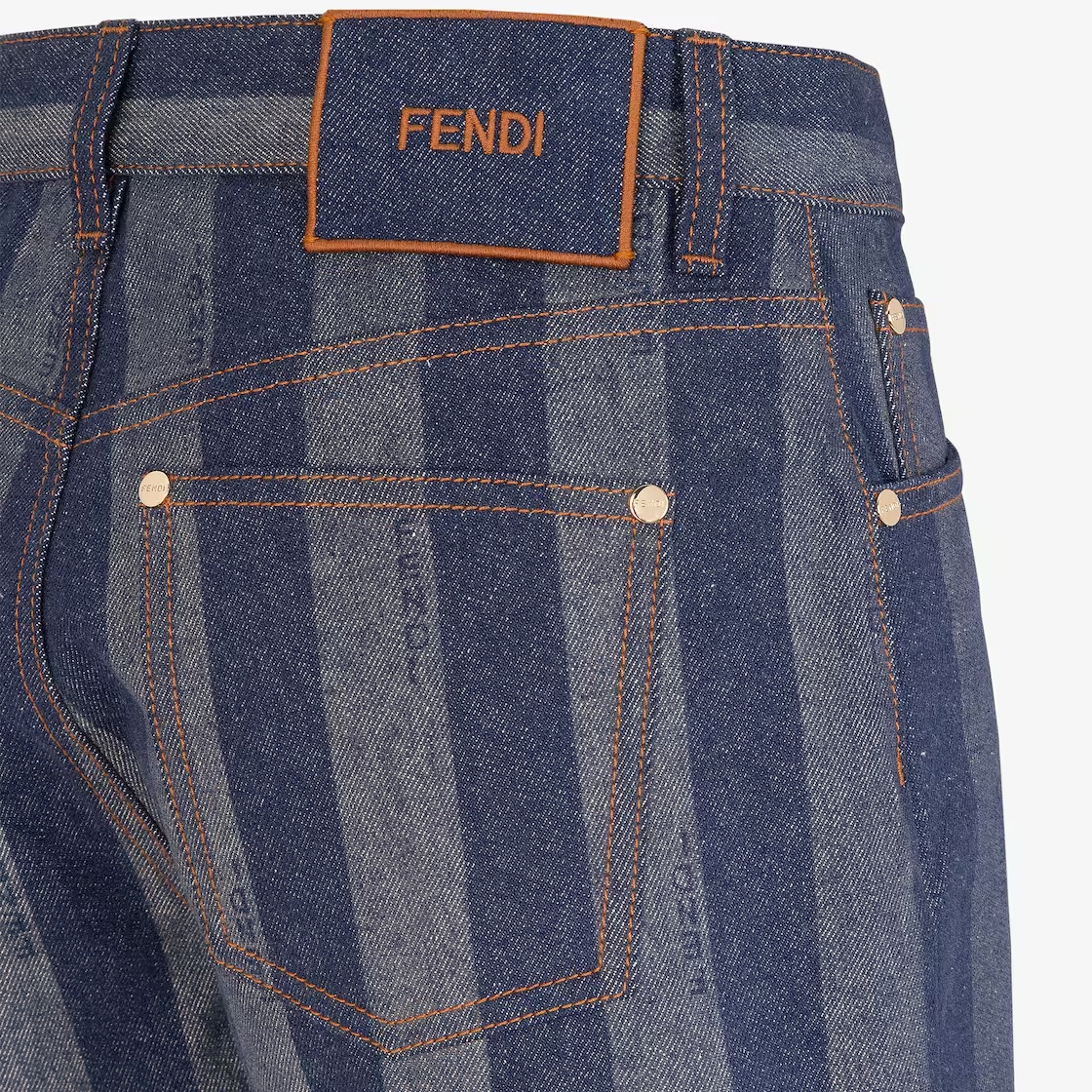 Fendi Pequin Striped Denim Shorts In Gray