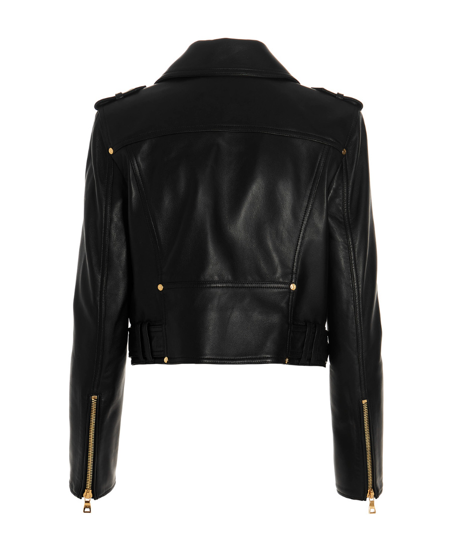 Balmain Chain Quilted-sleeves Leather Crop Biker Jacket In Black