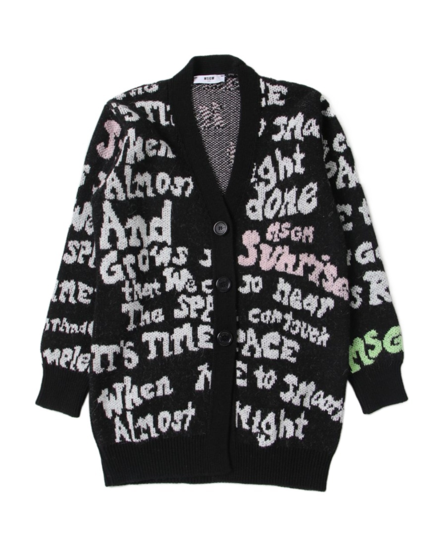 Msgm Jacquard-logo Motif Cardigan In Black
