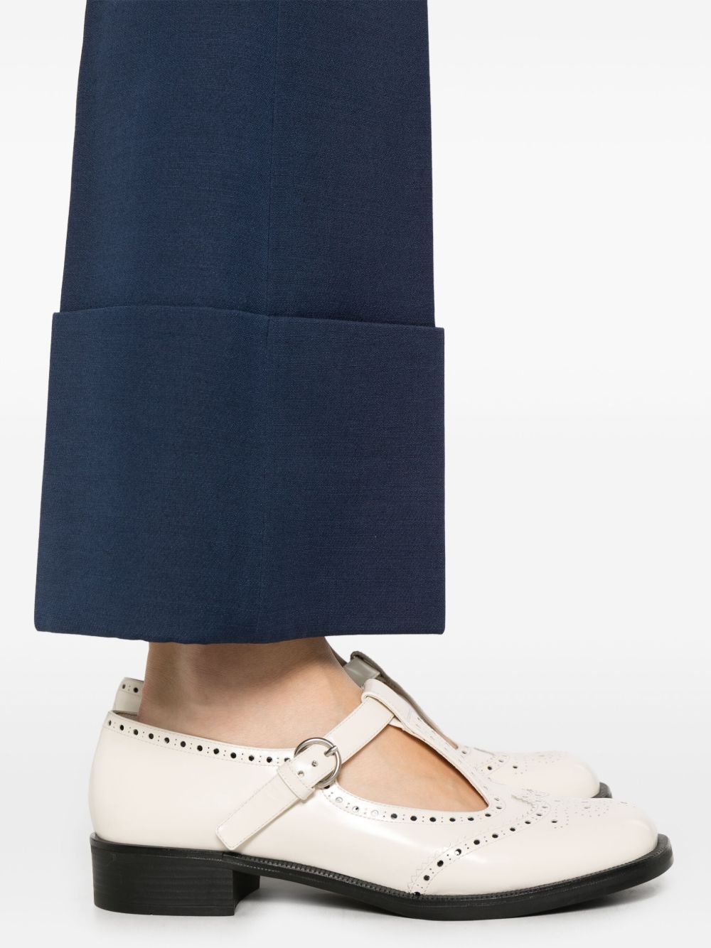 Valentino Garavani High-waisted Wide Leg Pants In Silk And Wool Indigo Women In Blue