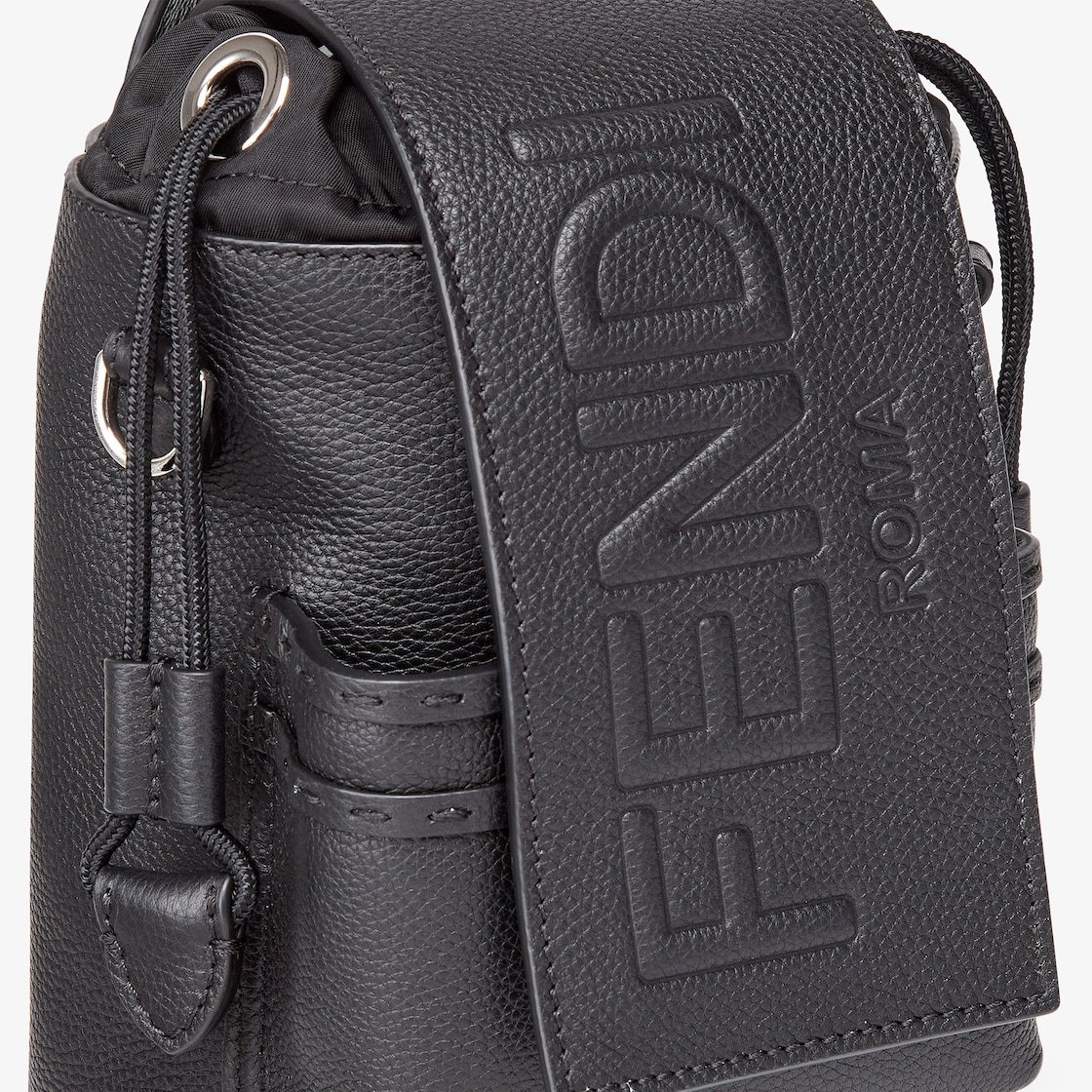 Fendi Roma Leather Strike Mini One-shoulder Backpack In Black Leather In Black