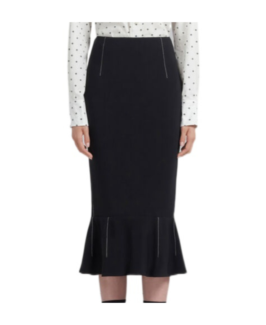 Marni Contrast-stitching Peplum-hem Skirt In Black