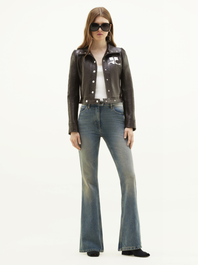 COURRÈGES LOGO-PATCH FAUX-LEATHER JACKET