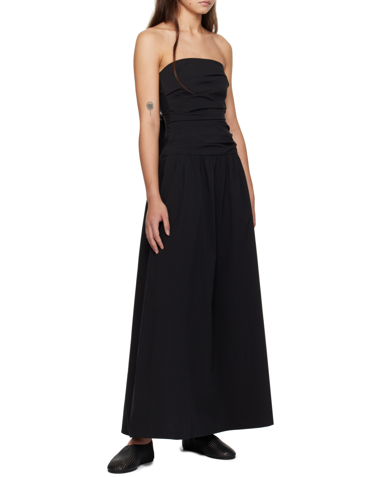 St Agni Black Gathered Strapless Tie Back Maxi Dress