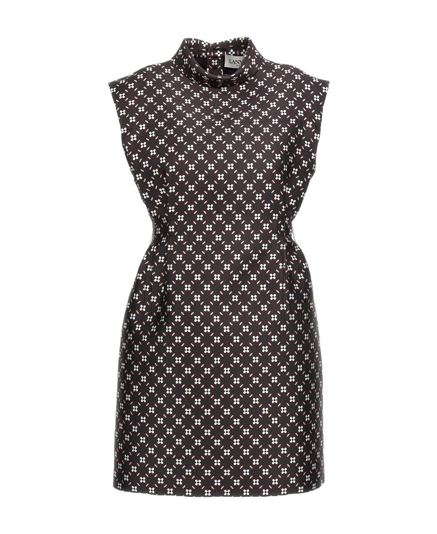 Lanvin Floral-print Satin Minidress In Black