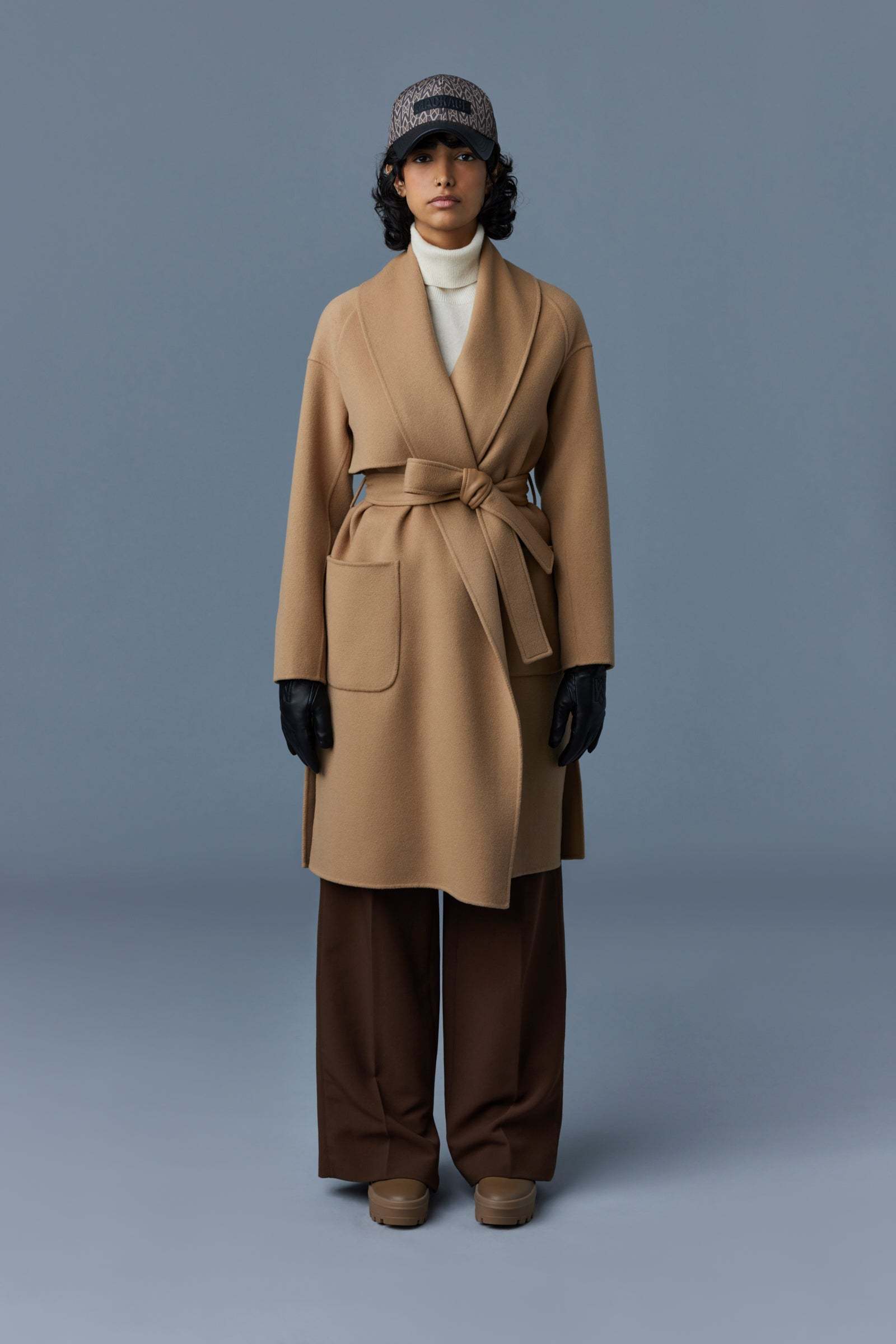Mackage Belted Wrap Coat In Brown