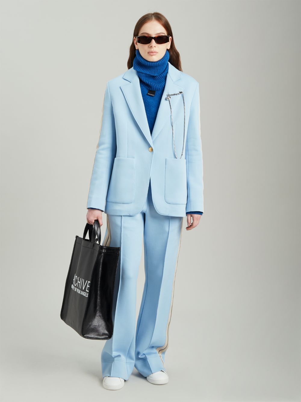 Shop Palm Angels Side-stripe Buttoned Blazer In Blue