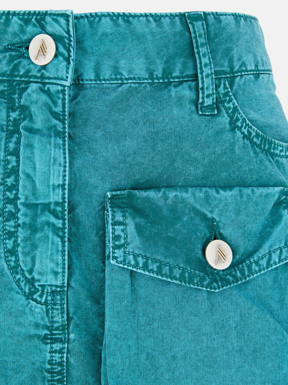 Attico Mini Skirt With Distressed Finish And Pockets In Green