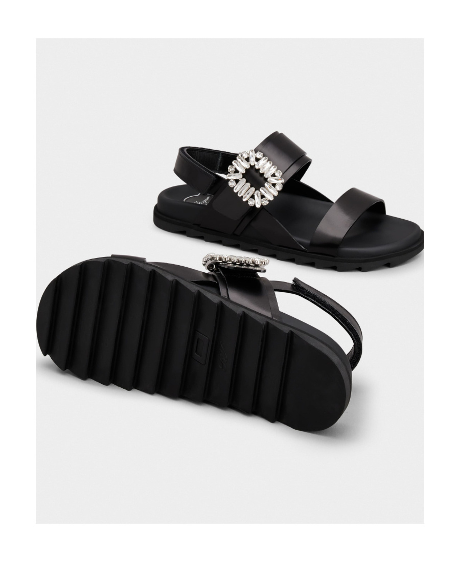 Roger Vivier Slidy Viv Crystal-embellished Leather Slingback Sandals In Black