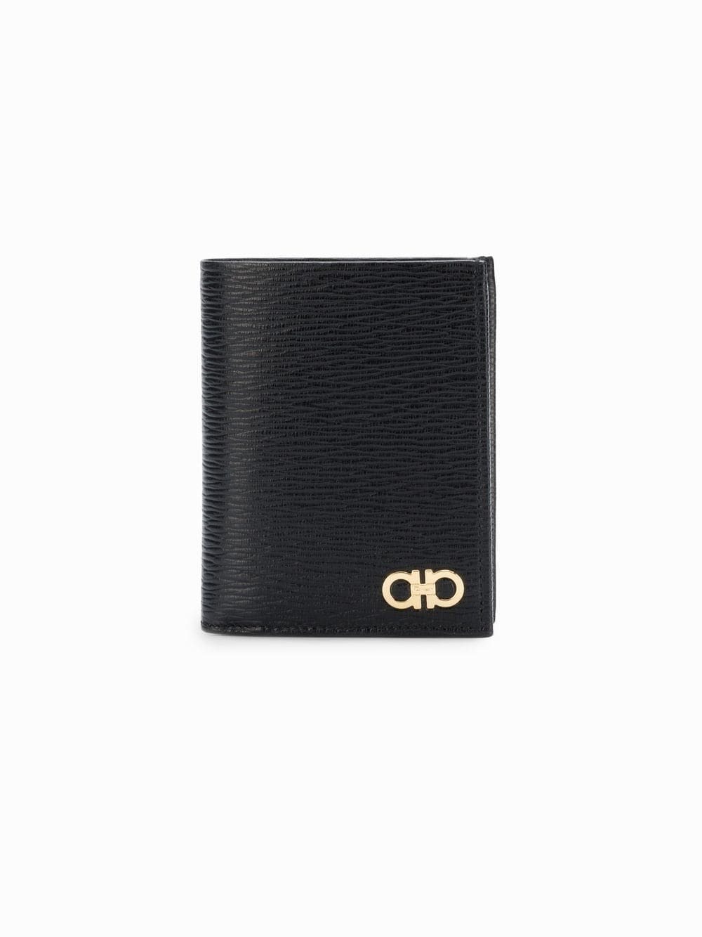 Ferragamo Black Cardholder With Gold-tone Gancini Logo In Calf Leather Man In Nude