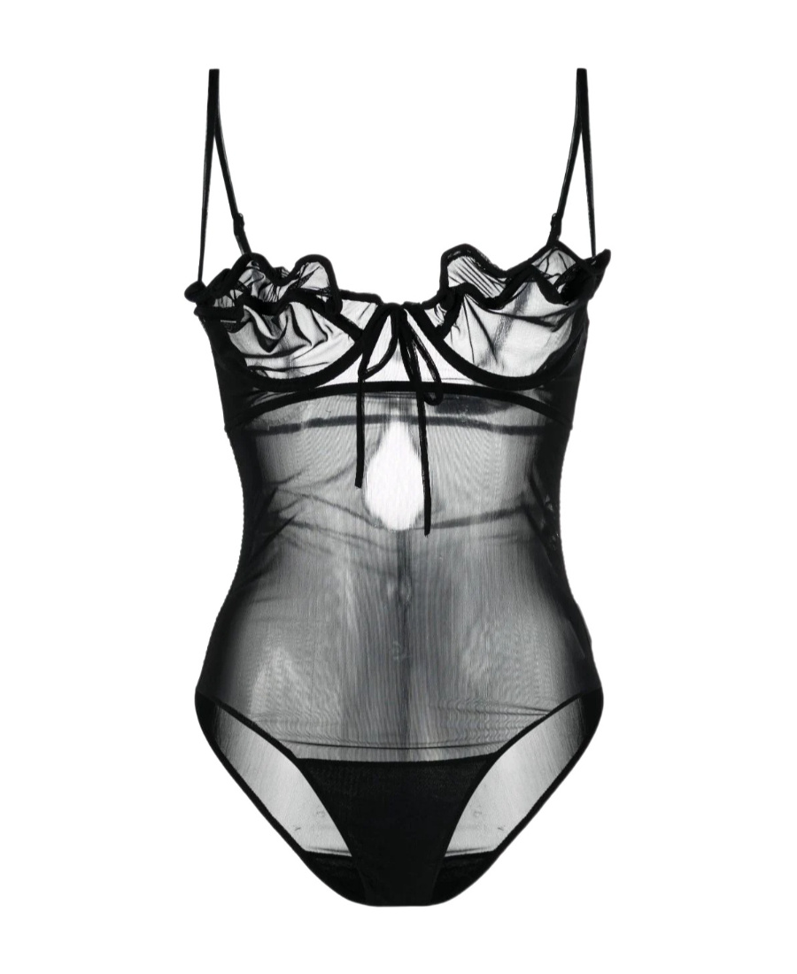 Y/project Sheer-construction Underwired Bodysuit In Black