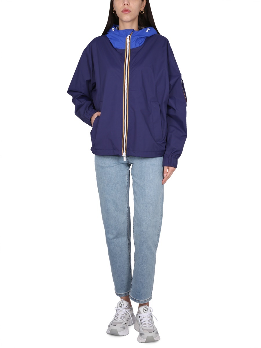 K-way Hooded Zipper Casual Jacket In Blue