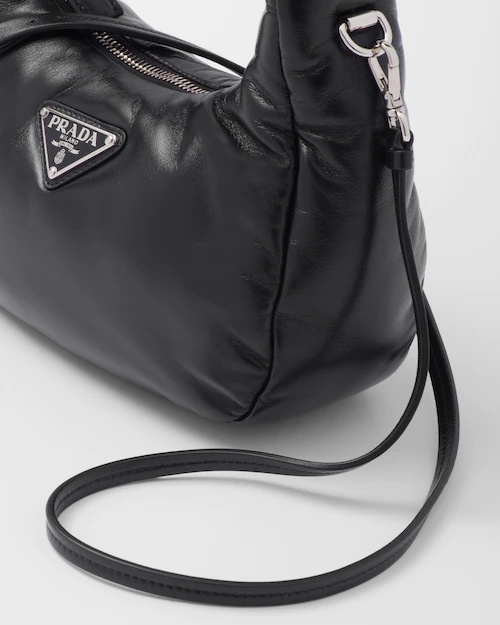 Prada Enamel Triangle-logo Leather Shoulder Bag In Black