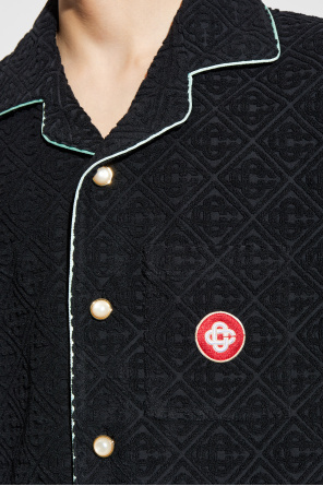 Casablanca Black Shirt With Classic Lapels And All-over Embossed Monogram