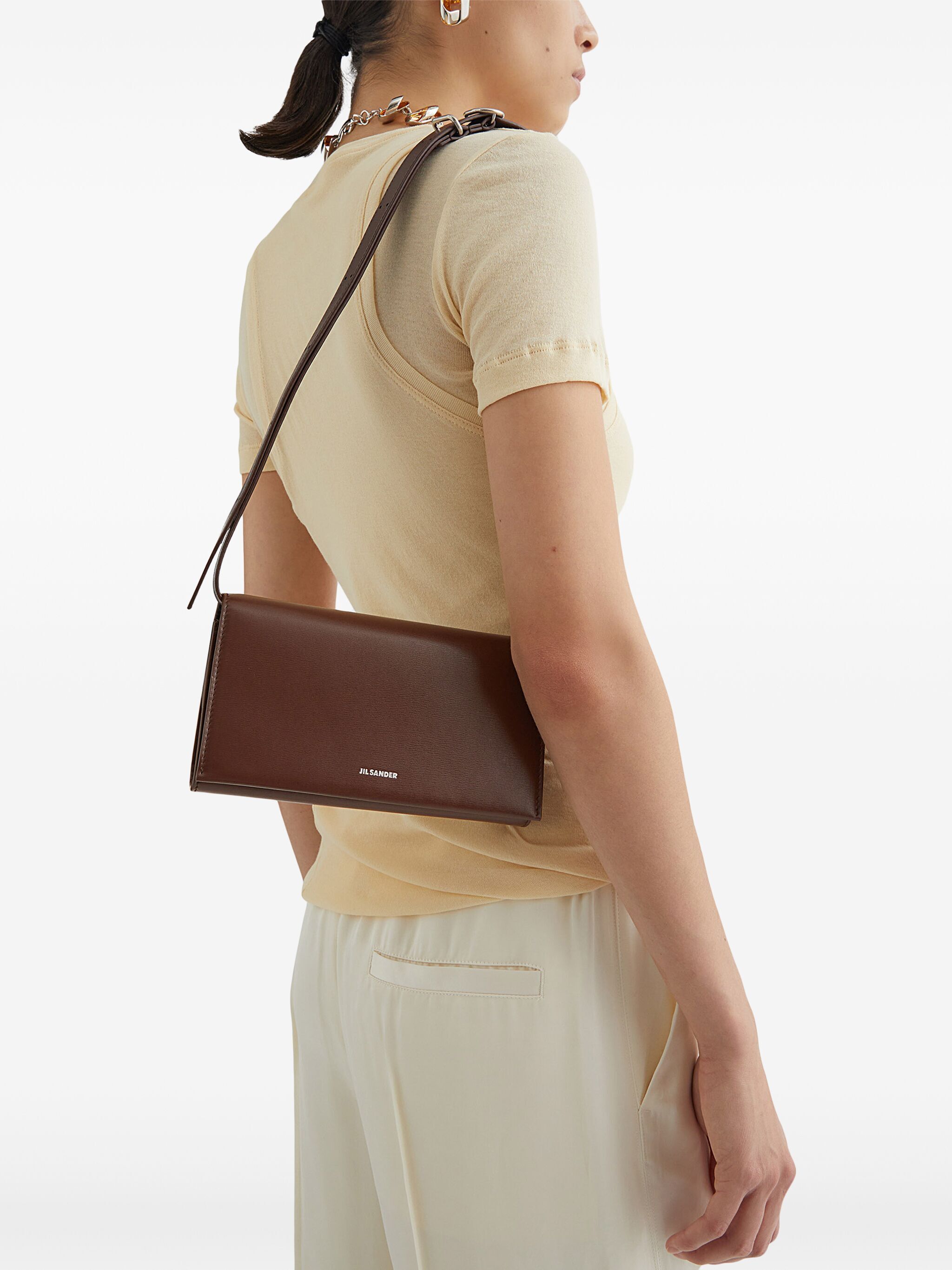 Jil Sander Small Empire Leather Shoulder Bag In White