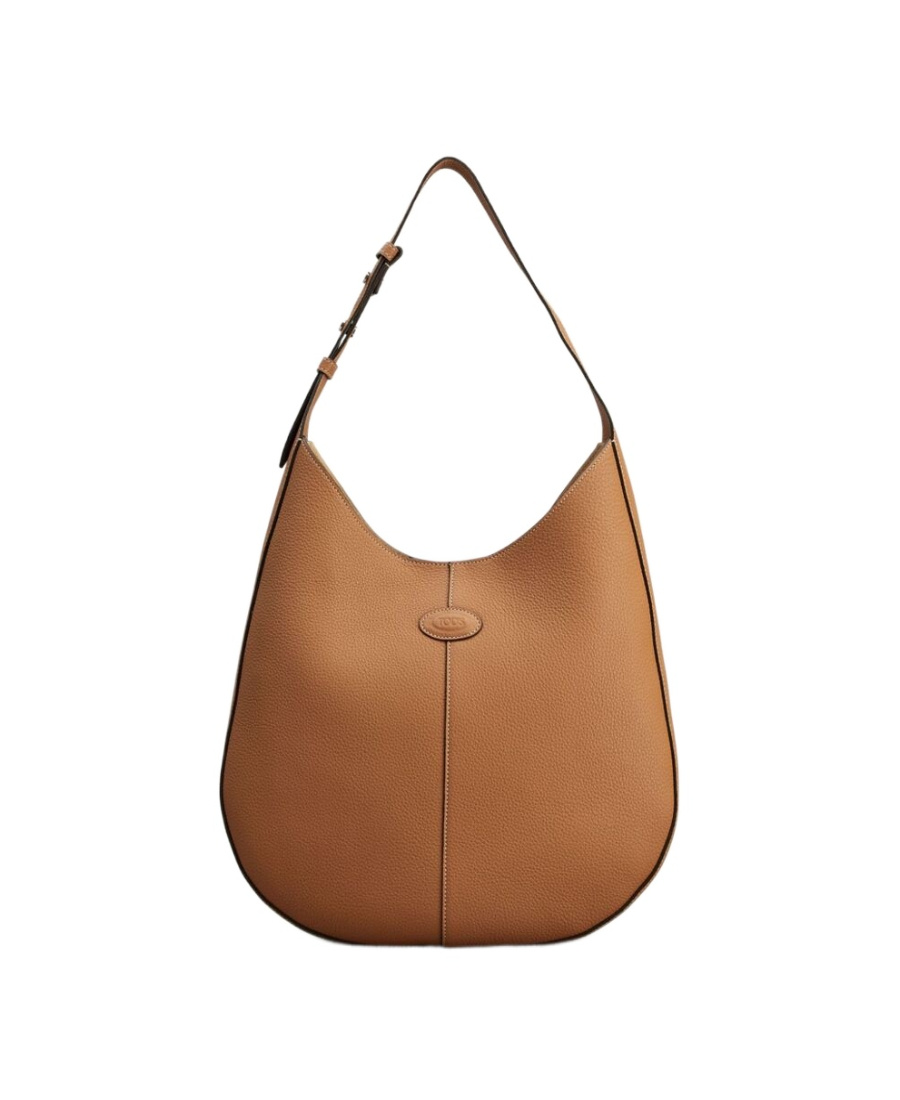 Tod's Leather Shoulder Bag With Frontal Logo Patch In Brown