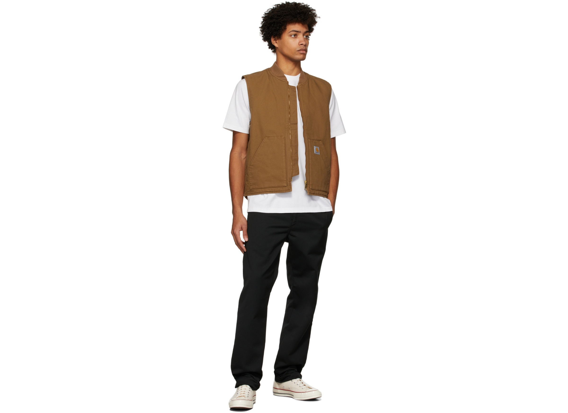 Shop Carhartt Logo-patch Zipped Gilet In Brown