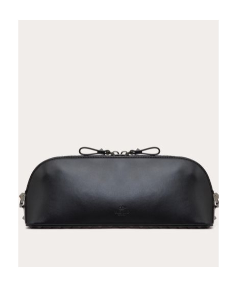 Valentino Rockstud Leather Clutch Bag In Black