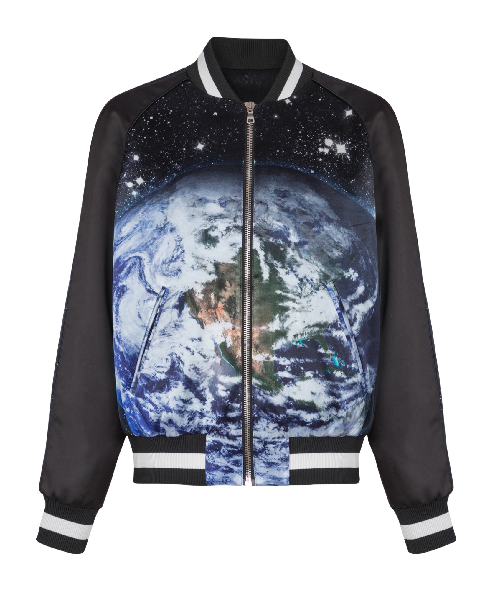 Balmain Logo Planet Zip-up Bomber Jacket In Black