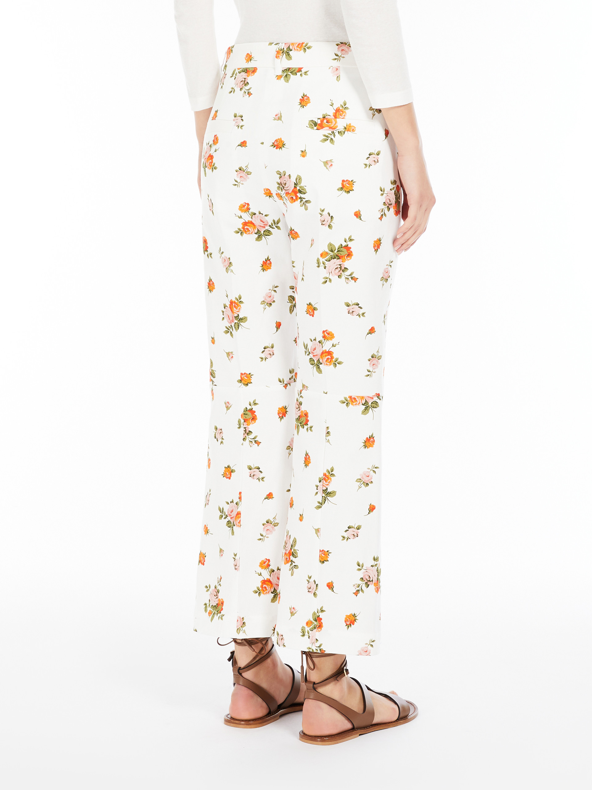 Weekend Max Mara Flared Patterned Cotton Trousers In White
