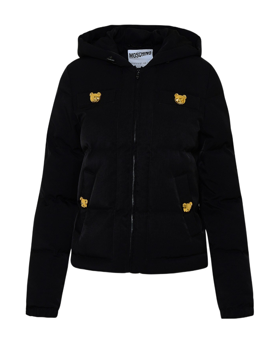 Moschino Quilted Shell Hooded Jacket In Black