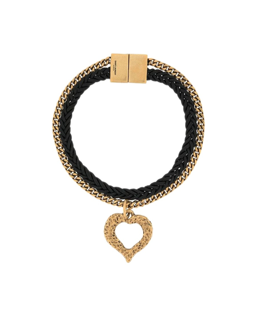 Saint Laurent Heart Charm Bracelet In Black