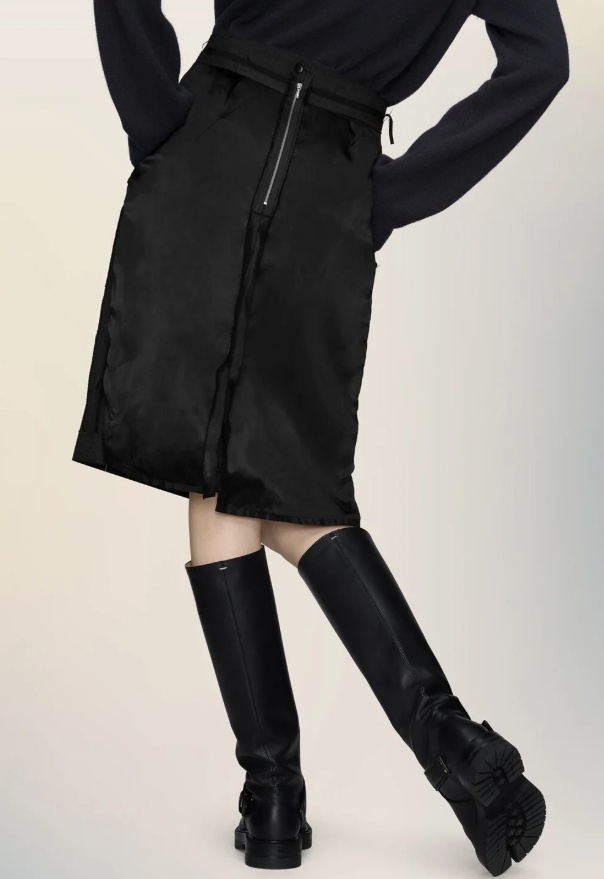 Maison Margiela High-waisted Satin Midi Skirt Slit Detail In Black
