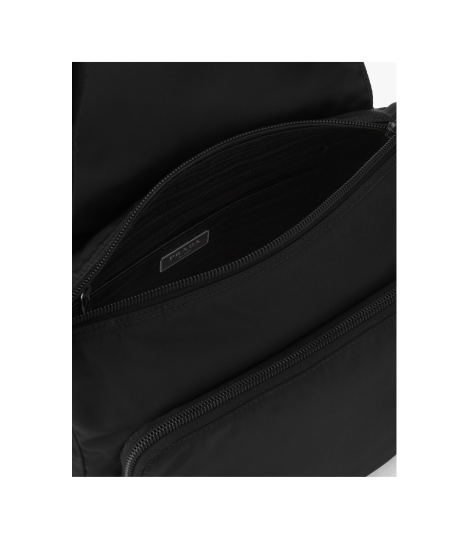 Prada Re-nylon Logo Plaque Crossbody Bag In Black