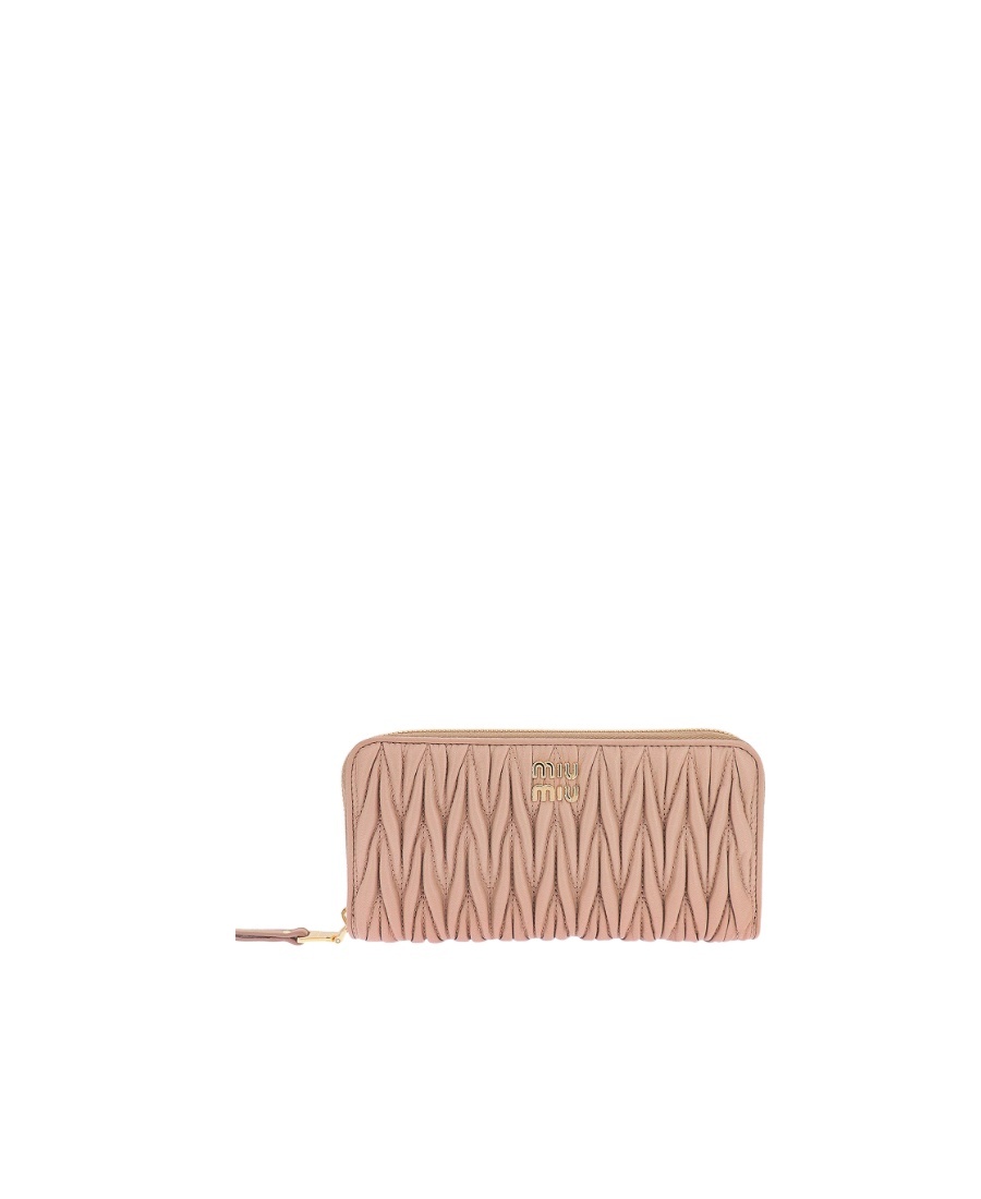 Miu Miu Logo-plaque Wallet In Nude