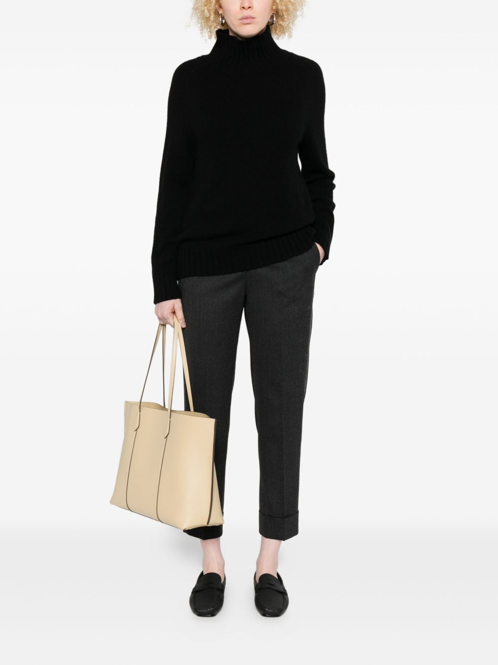 Peserico Heathered Gray Cropped Trousers With Tailored Fit In Black