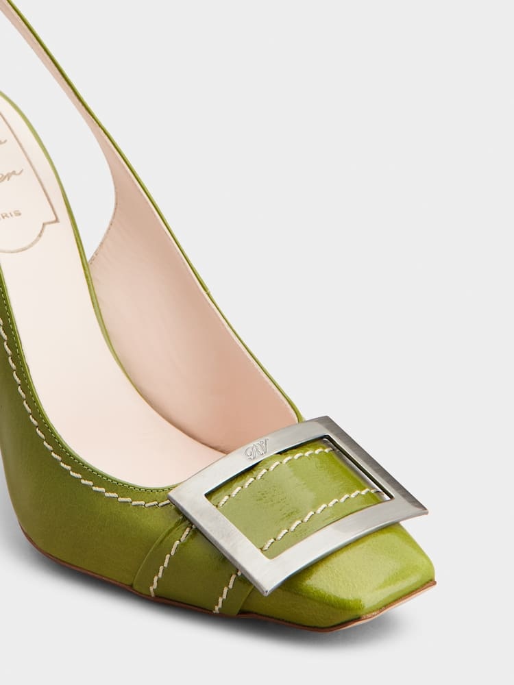 Roger Vivier Trompette Slingback Pumps In Patent Leather In Green