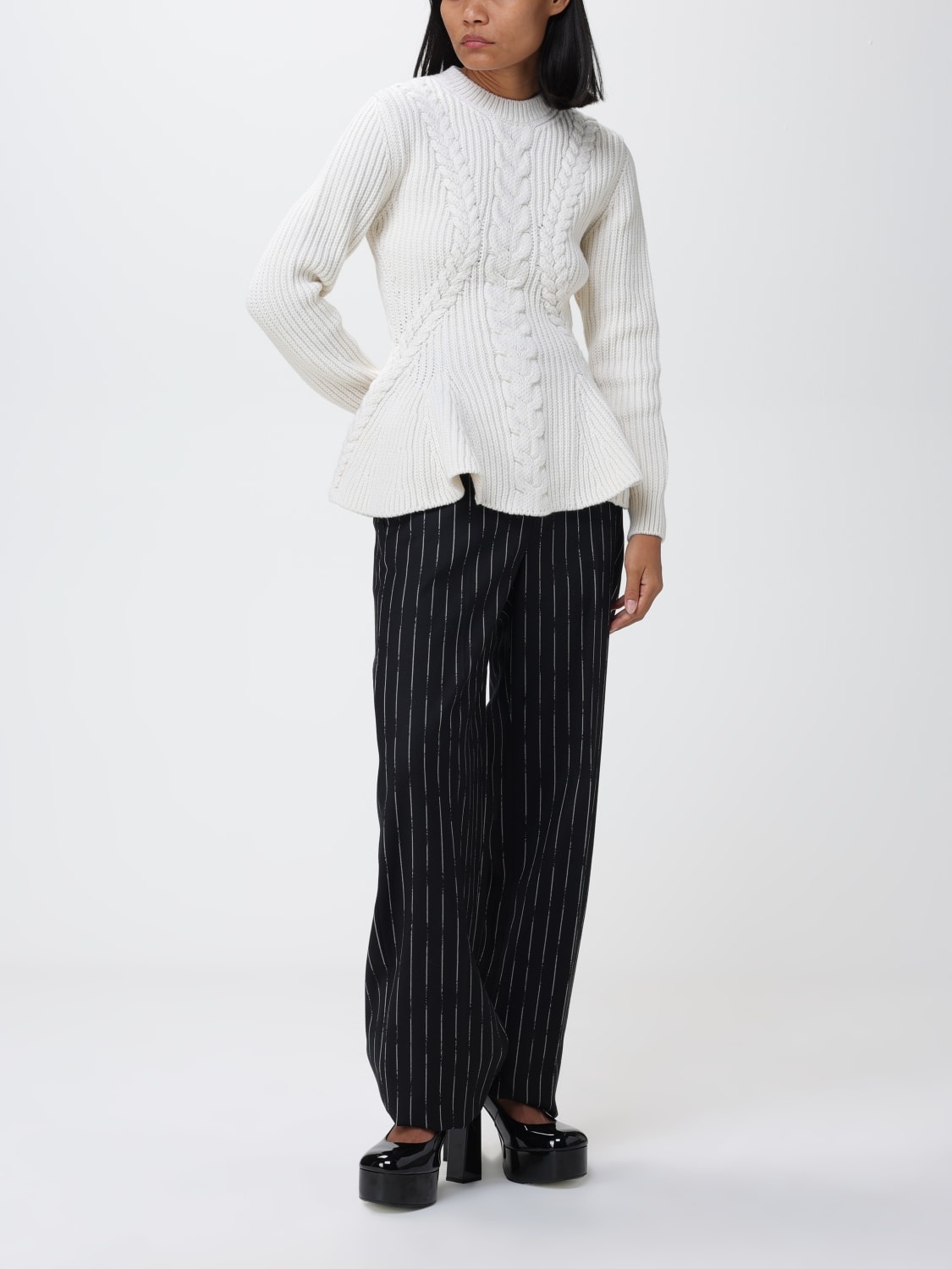 Alexander Mcqueen Peplum-hem Cable-knit Jumper In White