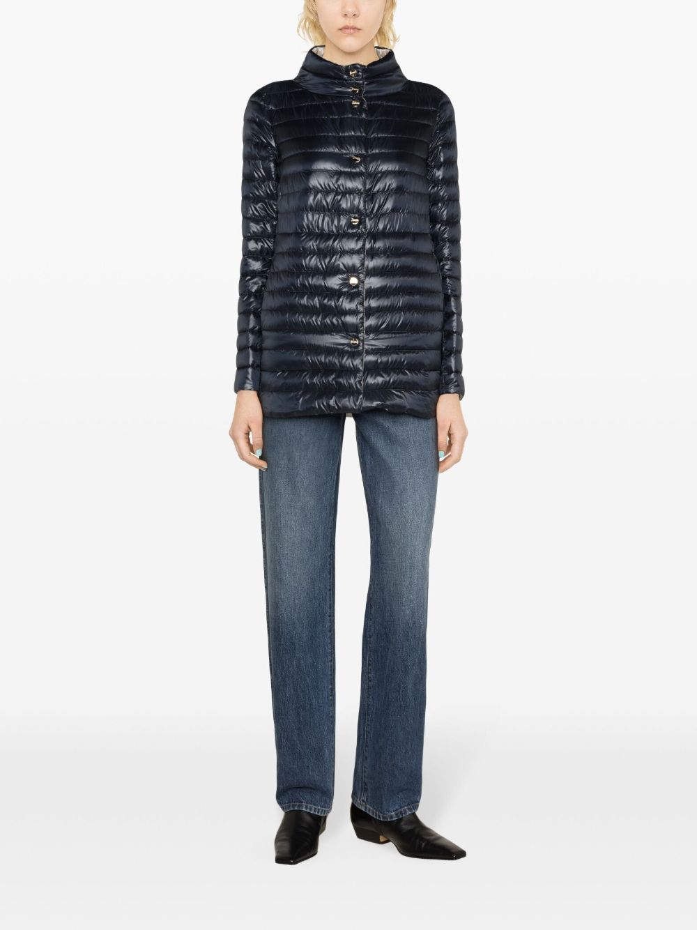 Herno Navy A-line Reversible Down Jacket For Women In Black