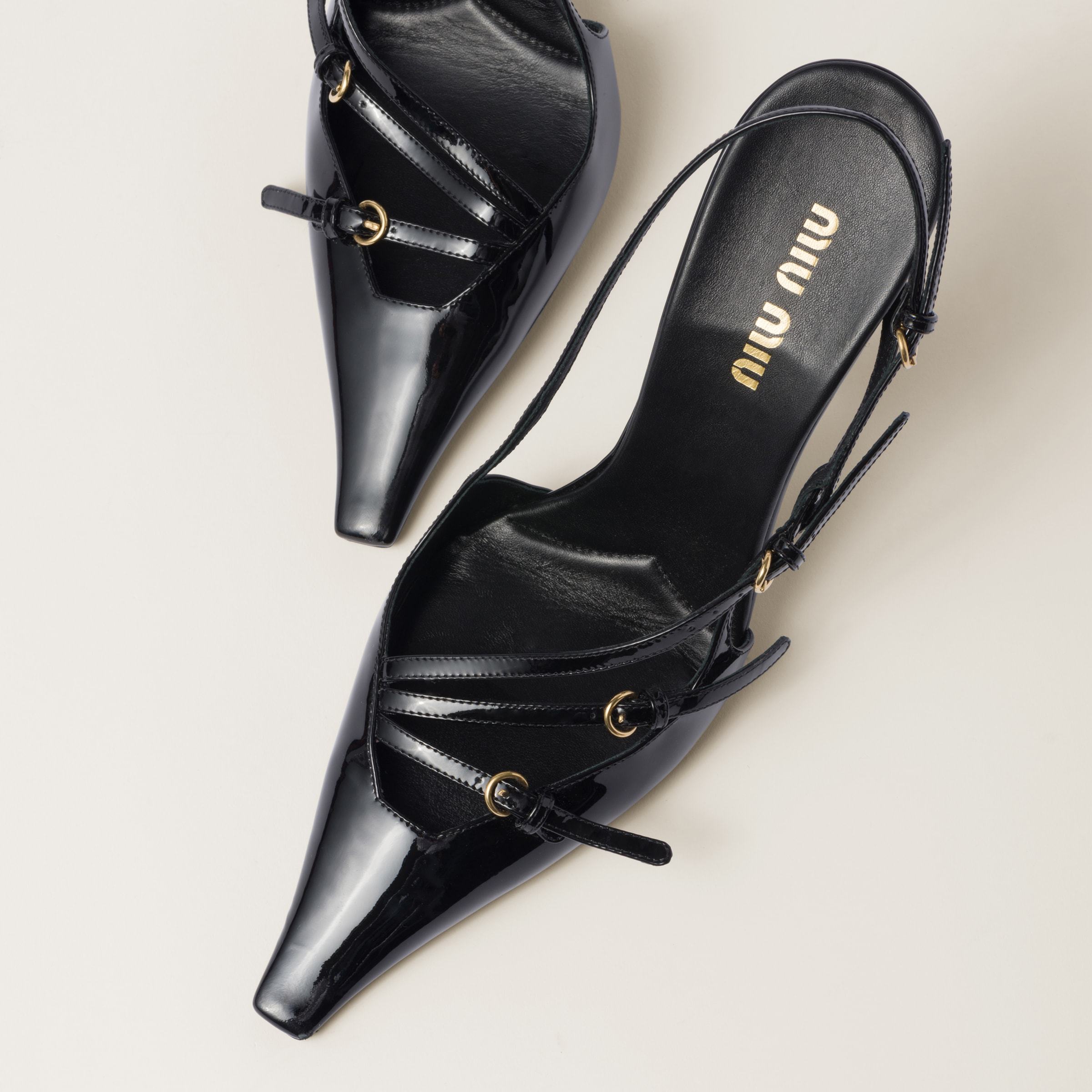Miu Miu Patent Leather Slingbacks With Buckles In Black
