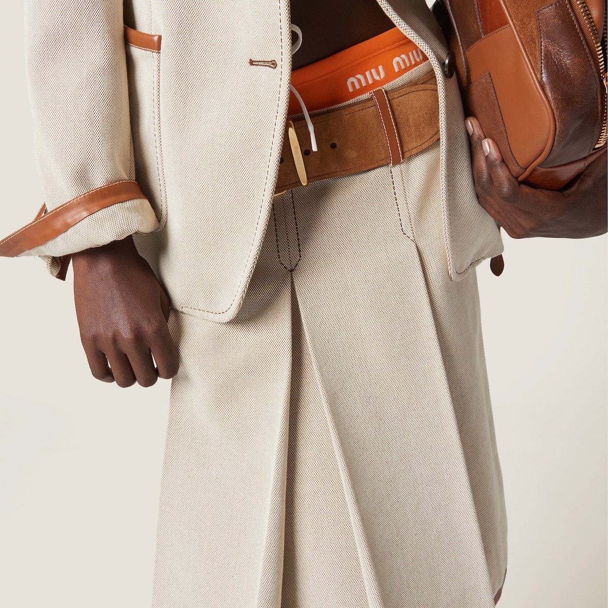 Miu Miu Canvas Skirt In Neutral