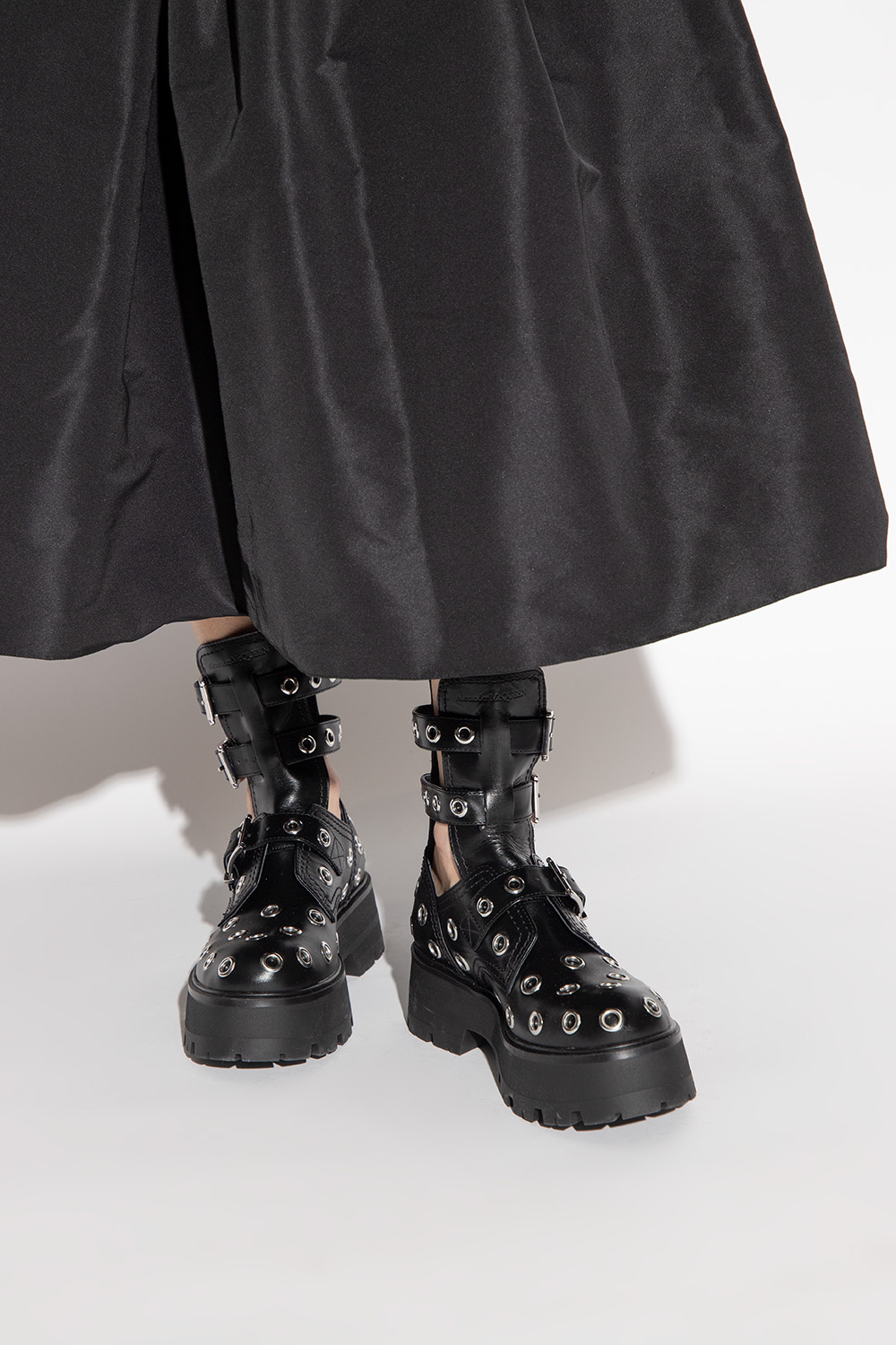 Alexander Mcqueen Silver Stud Embellished  Leather Boots In Black