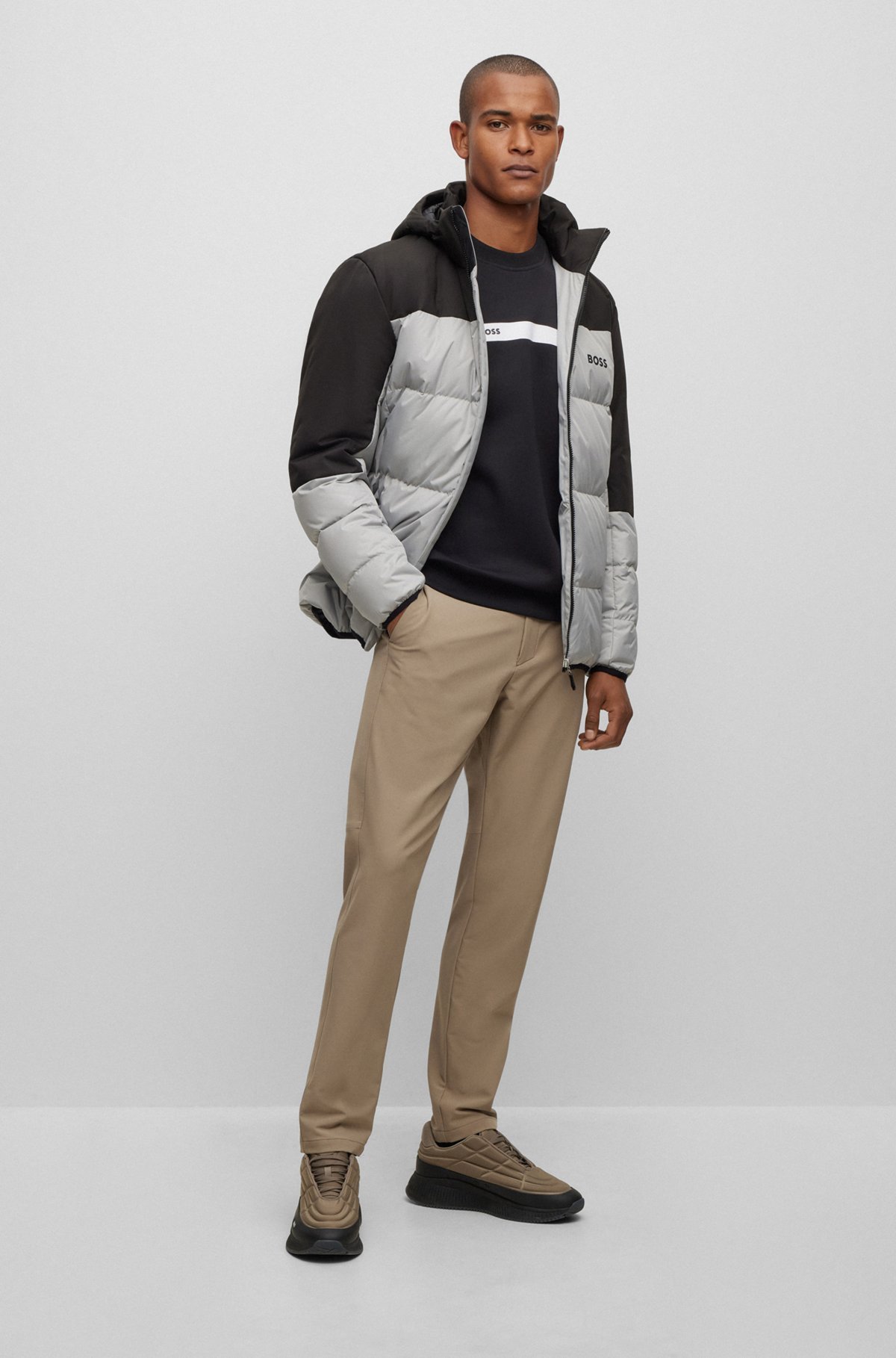 Hugo Boss Cotton-blend Sweatshirt With Graphic Logo Stripe In Black
