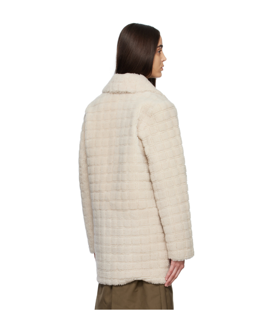 Yves Salomon Off-white Check Coat In Nude