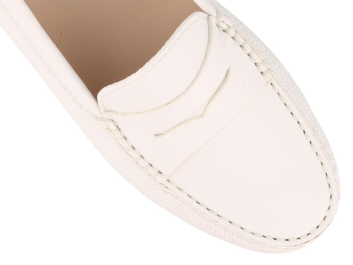 Tod's New Gommini Loafers In Hammered Leather With Sleeper In White