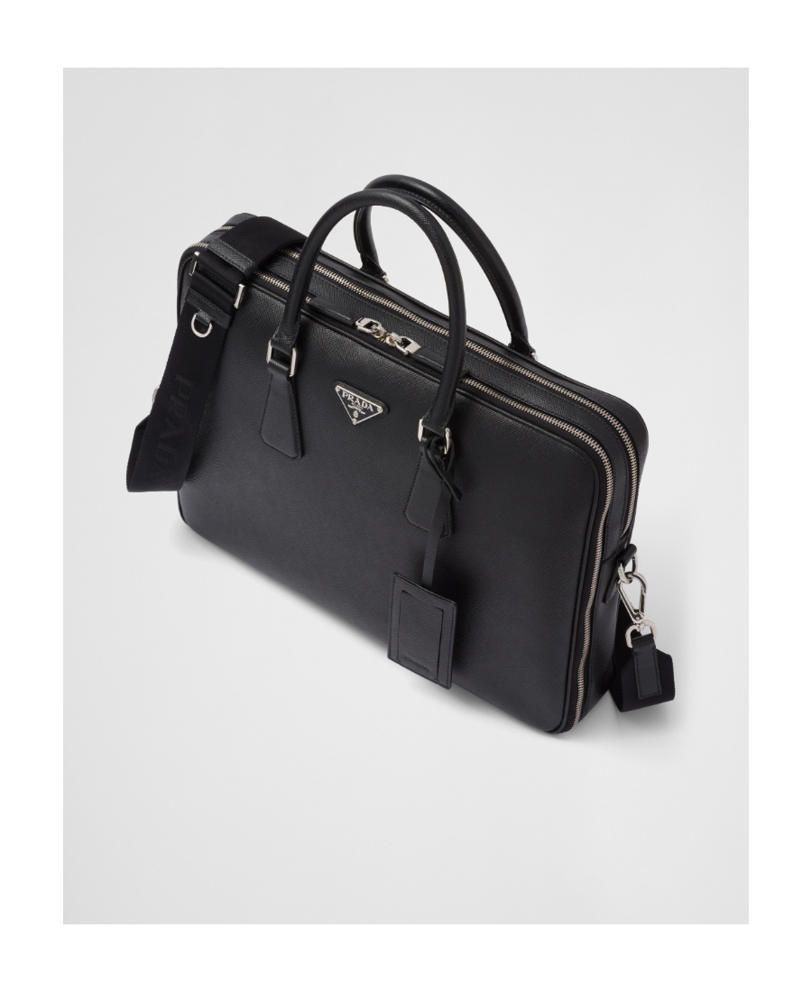 Prada Saffiano Leather Briefcase In Black