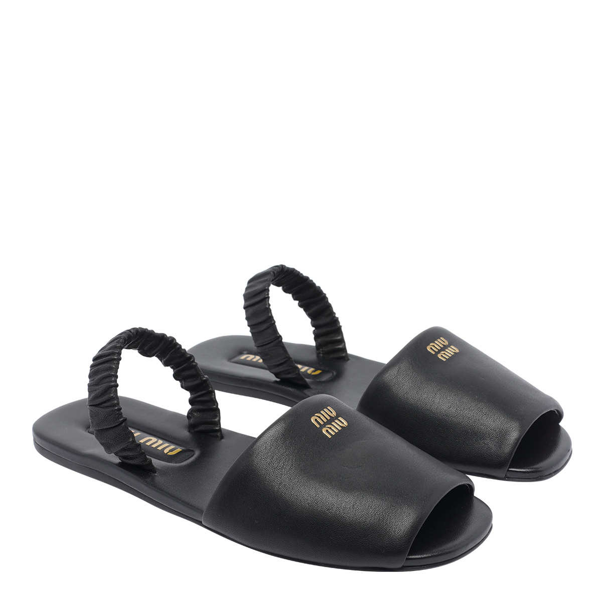 Miu Miu Round Toe Flat Sandals In Black