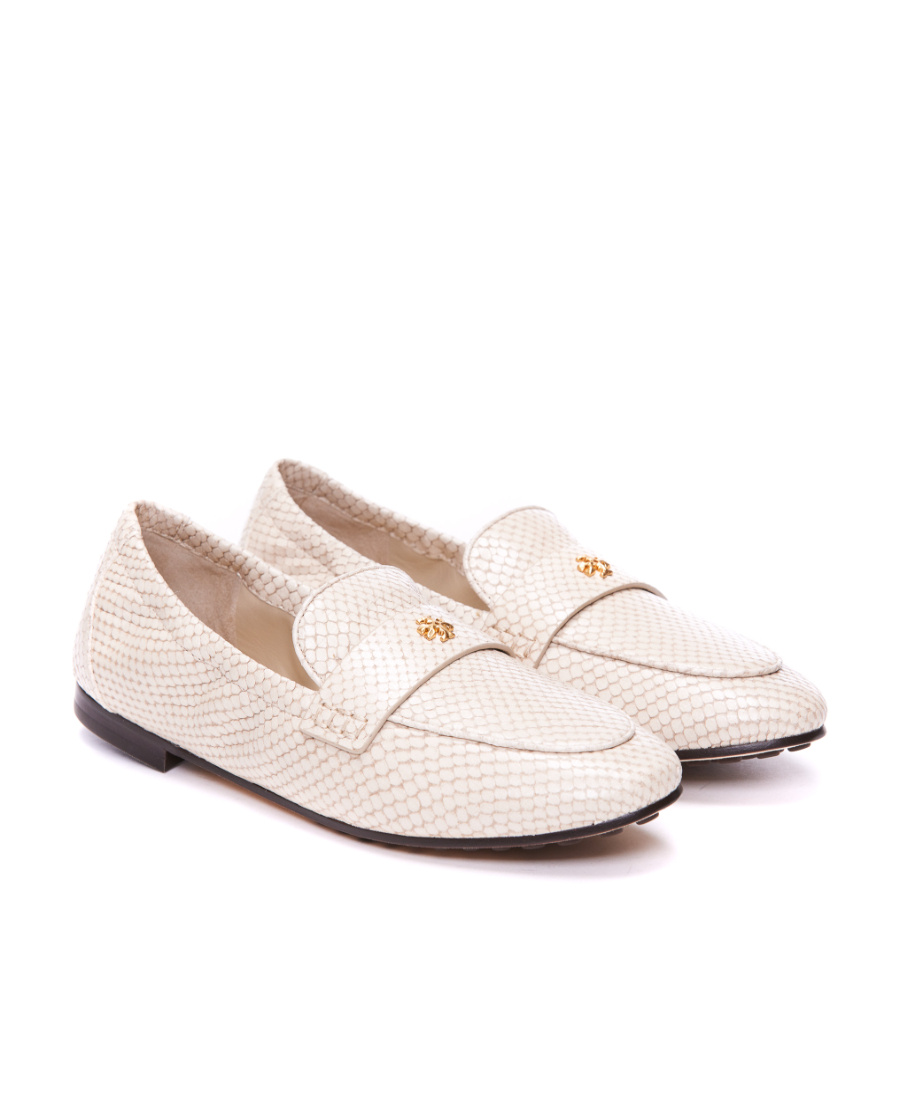 Tory Burch Logo-plaque Leather Ballerina Shoes In White