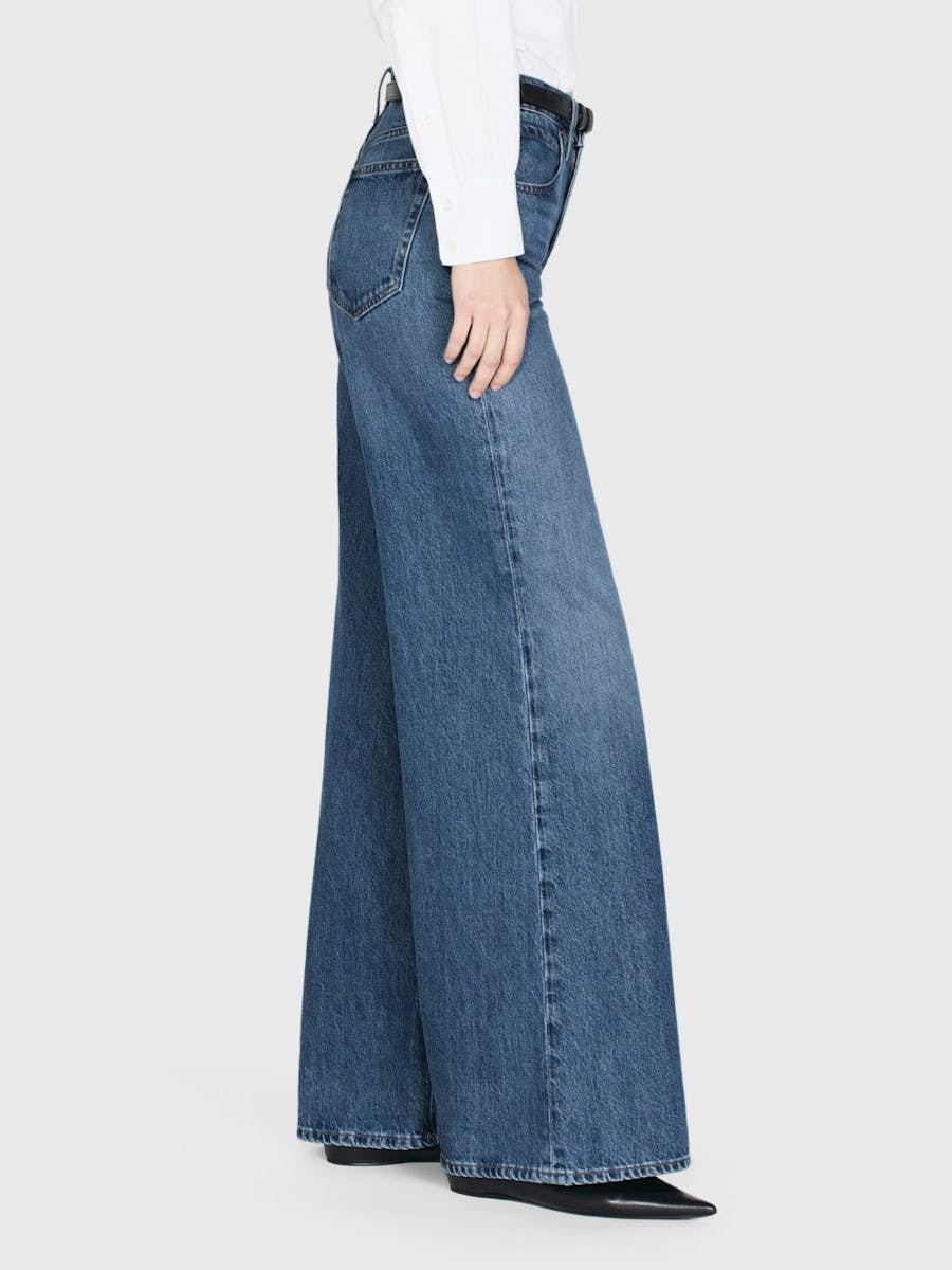 Frame Womens Tommy Drape Wide-leg Cotton-blend Jeans In Blue